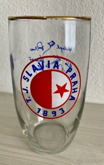 Sklenička Slavia Praha 0,3 l - s podpisy