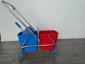 Úklidový vozík se ždímačem 2x17l, chromový, košík zdarma