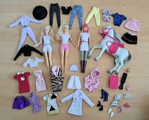 Barbie 3x + kůň + oblečení a doplňky