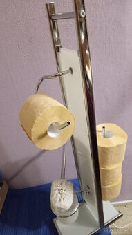 Zachovalý chromový stojan na WC štětku, na toaletní papír