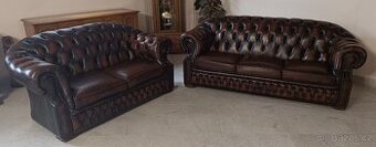 Kožená, Chesterfield souprava 3+2. Originál Centurion.