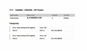 (2x VIP) ČESKO - KANADA 21.05.2024 |MS2024 HOKEJ|