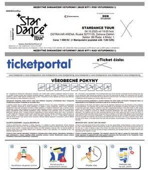 1 vstupenka Stardance Tour Ostrava 4.10.2025 v 19:00