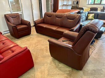 885 Kožená sedací souprava sedačka 3+1+1 el. poloh. křeslo