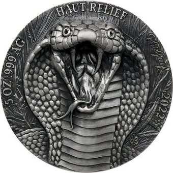 Stříbrná 5 oz mince Big Five Asia Kobra vysoký reliéf 2022