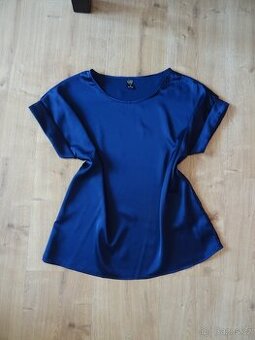 Tričko, halenka styl satén - vel. M, půlnoční modř