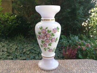 VÁZA skleněná - ručně malovaný dekor květin