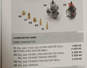 Díly ycf karburator Nibbi 28 výfuk ycf erbox ycf motor ycf