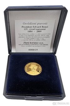 Zlatá mince Prezident Edvard Beneš 125. výročí narození 1884