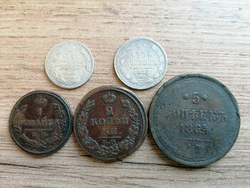 Rusko sbírka 5 mincí car Alexandr I. a II., Mikuláš I mince