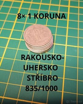 8× 1 koruna Rakousko-Uhersko (1893–1894) – stříbro 835/1000