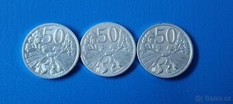 Prodám 3x50 haléř 1951, 1952,1953 R