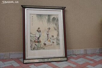 Krásný veliký starožitný malovaný obraz originál