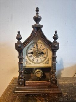 Starožitné krbové / stolní hodiny s budíkem – cca 1900 - fun