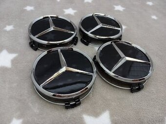 Středové krytky Mercedes 75mm, černý lesk