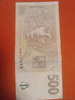 Bankovka 500 Kč, série R50, krásné sériové číslo