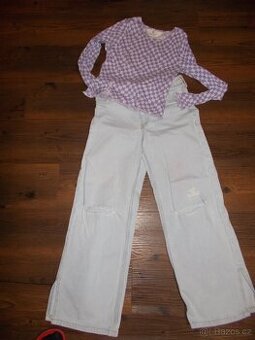 DÍVČÍ DŽINY Z H&M TRHANÝ STYL + TRIKO I DŽÍNY ZN.H&M