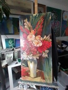 Kosatce 106x49cm, olej-plátno