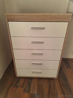 Komoda 5 šuplíků 40 x 70 x 100cm bila+dub sonoma
