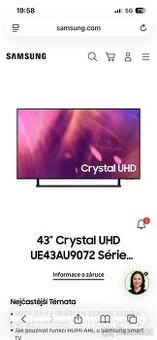 Prodám tv Samsung UE43AU9072 smart