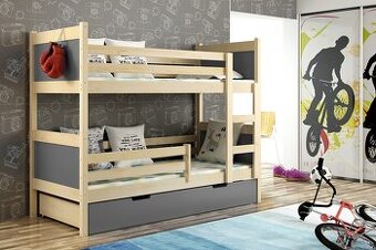 NOVÁ Patrová postel palanda borovice grafit MASIV