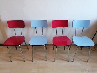 4 retro židle - modrý a červený umakart