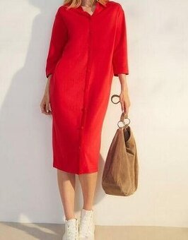 Slušivé bavlněné midi šaty s kapsami 42/44