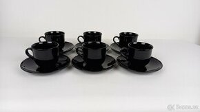 6x černý skleněný set na kávu/čaj Arcoroc France