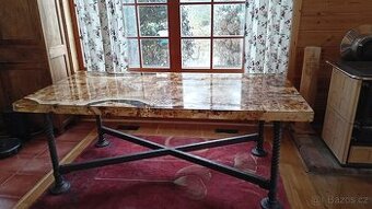 Industriální stůl, očkový topol, litina, epoxid - 1