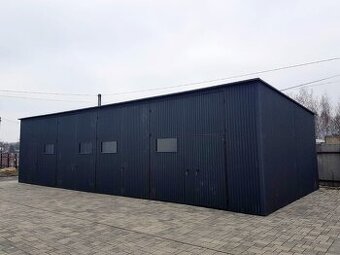 Plechová montovaná hala 14×6 m – grafit tmavý matný