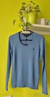Modrý dámský pletýnkový svetřík