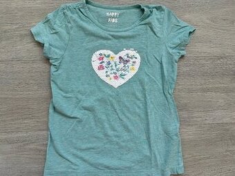 Dívčí zelené tričko s měnícími flitry, vel 122/128