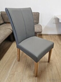 Nové jídelní židle šedá kůže + dub masiv 2 ks - 1
