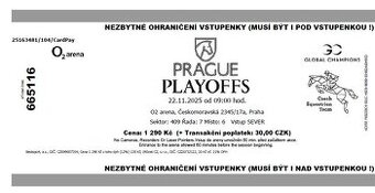 Prodám 2 vstupenky vedle sebe na zítřejší PraguePlayOffs v O