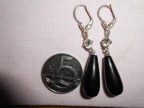 Starožitné stříbrné naušnice-černý kamen - korál punc 925