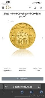 Zlato/ zlatá mince Osvobození Osvětimi proof