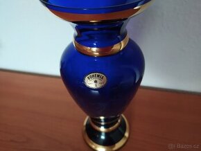 Broušená retro váza Bohemia modré sklo