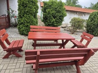 Zahradni set, stul, lavice a zidle z masivu