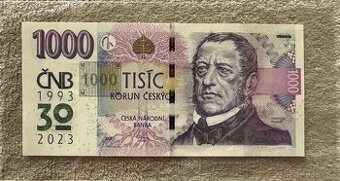 Výroční bankovka 1000 Kč – ČNB 30 let, série R62 001163