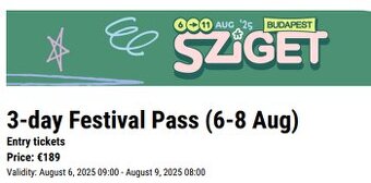 Sziget 2025 vstupenka na 3 dny
