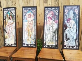 Diamantové obrazy inspirované dílem Alfonse Muchy, sada 4 ks