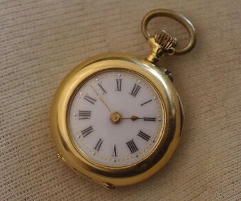 MINIATURNÍ 24MM CELO ZLATÉ 18K KAPESNÍ HODINKY - FUNKČNÍ