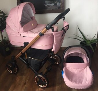 Kočárek 3v1 Rosegold & růžová