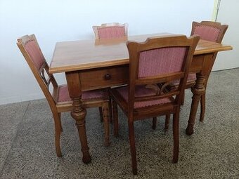 Starožitný stůl, 6 židlí, masív, Nábytek s příběhem