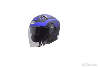 Otevřená motocyklová přilba červená, žlutá, modrá