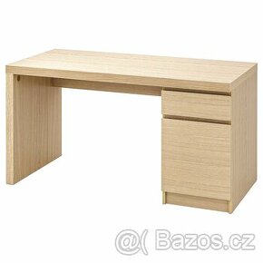 MALM Psací stůl, bíle mořená dubová dýha, 140x65cm JAKO NOVÝ - 1
