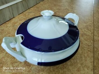 STARÁ PORCELÁNOVÁ TERINA - ZDOBENA KOBALTOVOU MODŘÍ