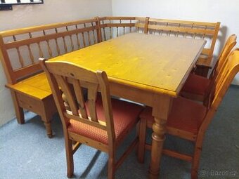 Jídelní stůl, lavice, židle - borovice