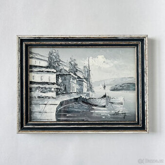 Obraz Přístav 22x16.5 cm, olej na plátně, signováno