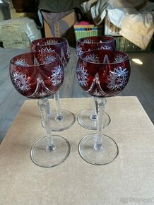 historické, retro, červené sklo, sklenice na víno